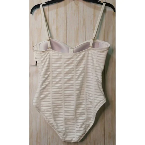 Kenneth Cole White One-Piece Padded Bust Tummy Toner Swimsuit Size Large Classy - Picture 3 of 12